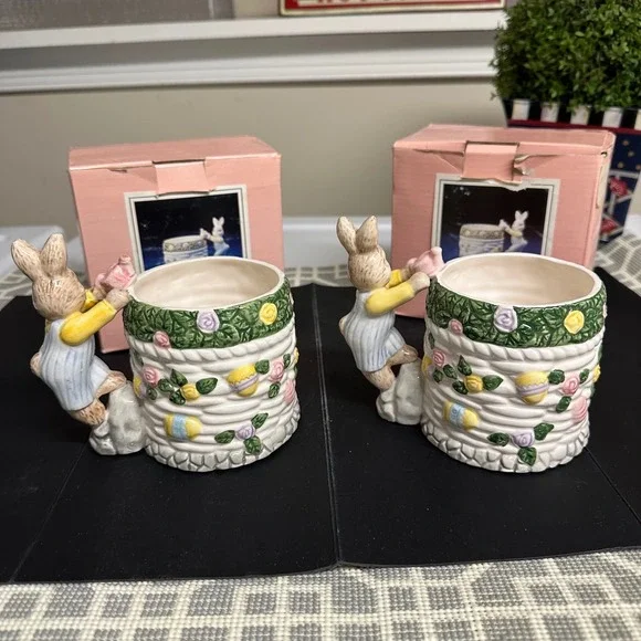 1994 Fitz & Floyd Omnibus Easter Garden  Mugs 2 Piece Vintage NEW Bunnies - Picture 3 of 9